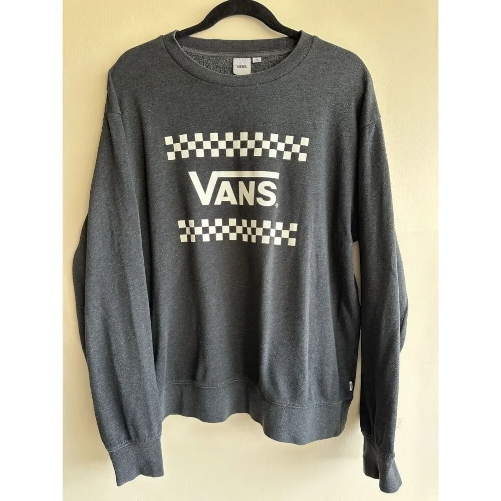 Vans XL Checkerboard Logo Crewneck Sweatshirt Charcoal Gray